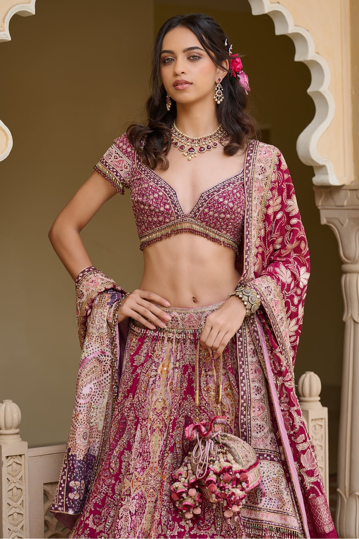 Kashida Embroidered Kalidar Lehenga