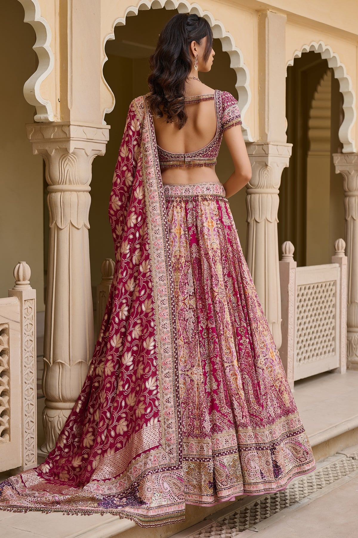 Kashida Embroidered Kalidar Lehenga