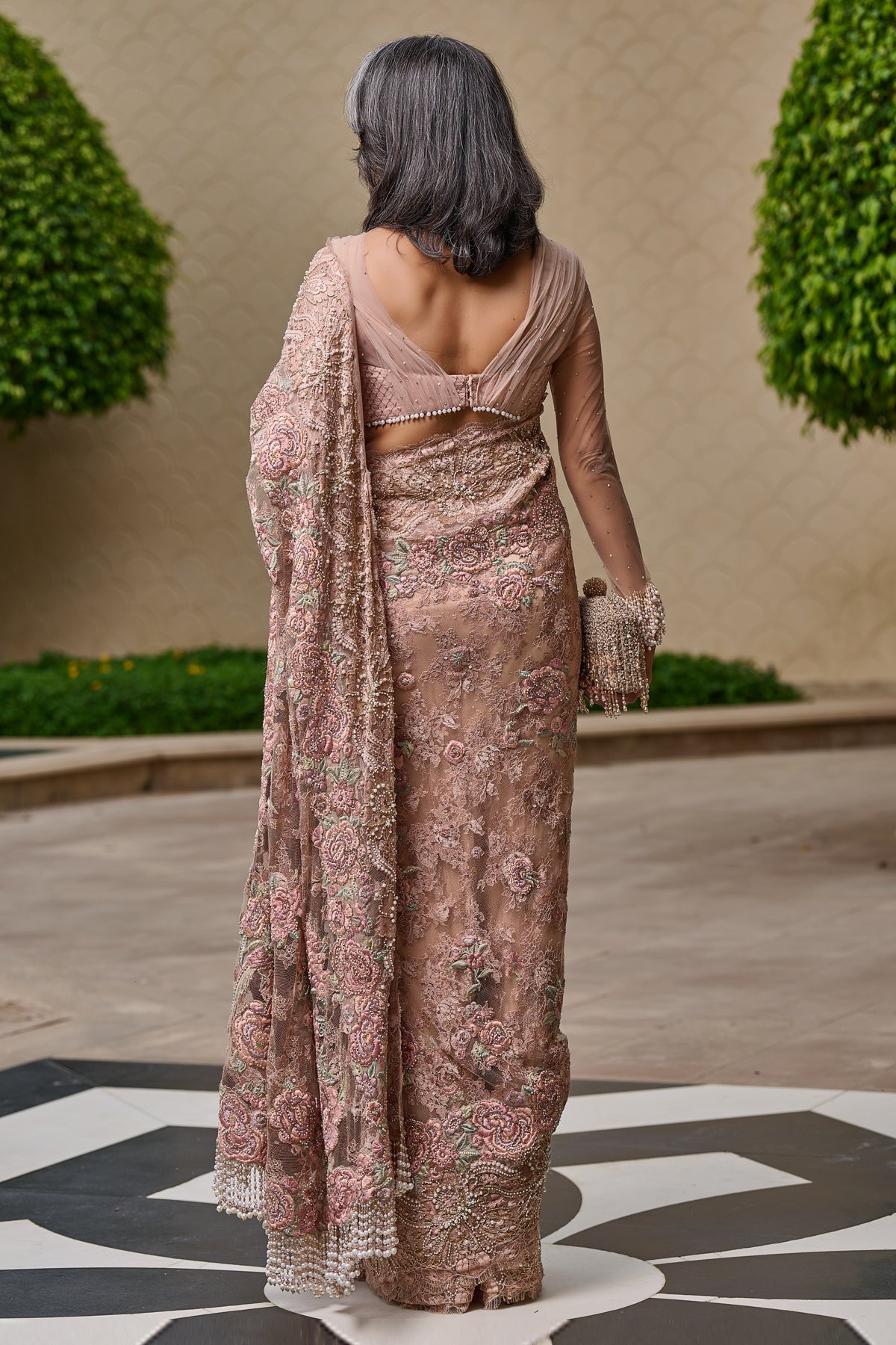 Embroidered French Lace Saree