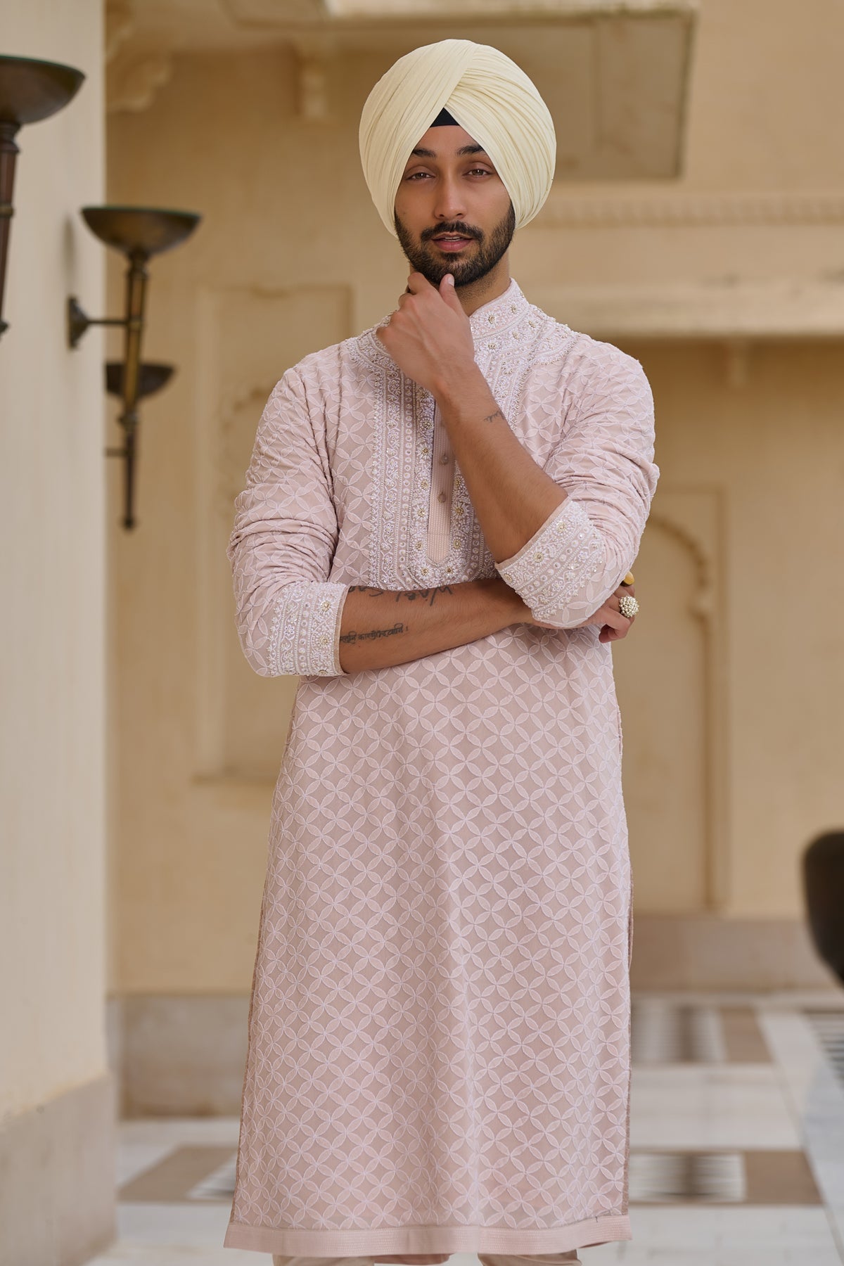 Chikankari Kurta Set with Pearl Detailing