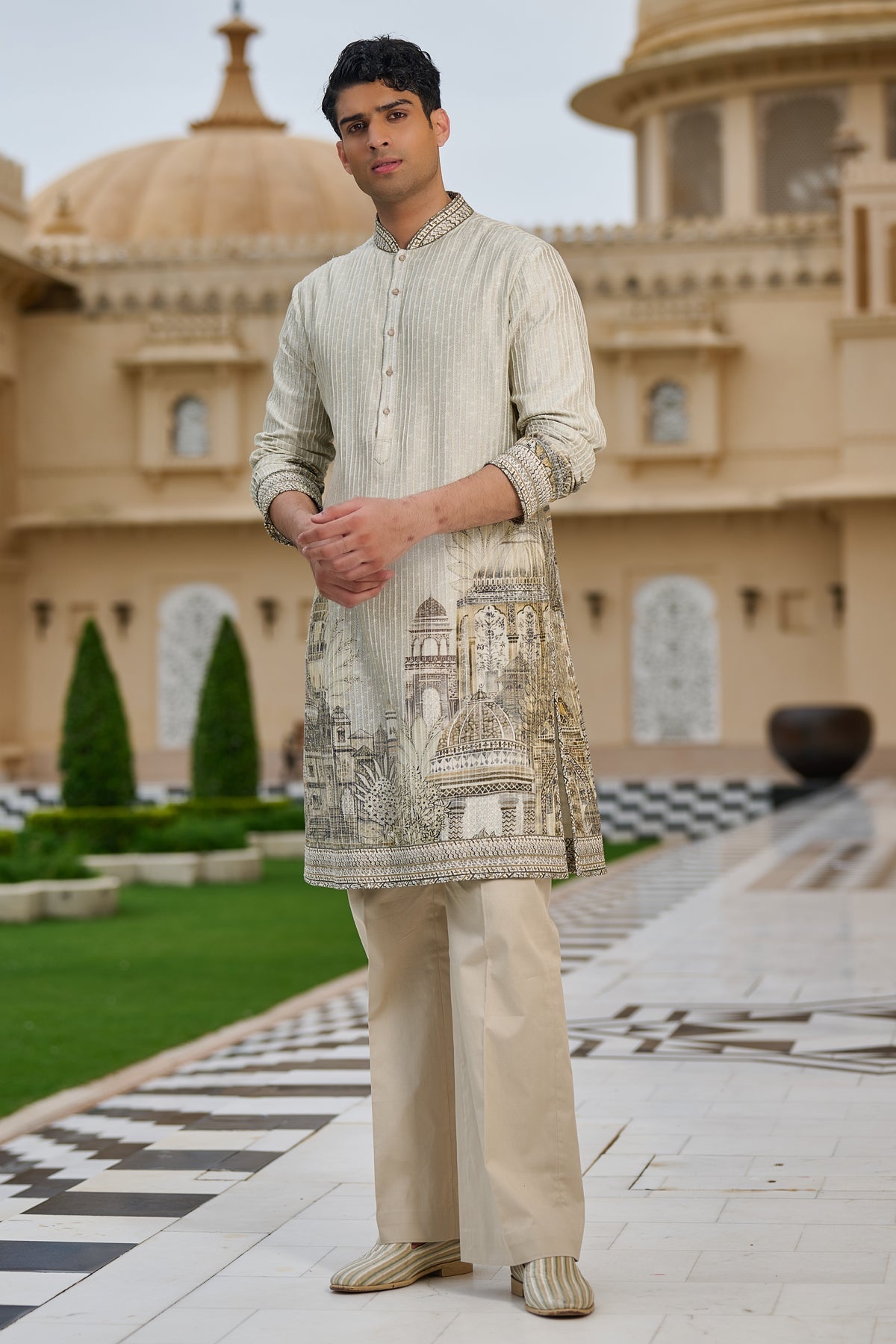 Golden Light Textured Pichwai Printed Kurta Set