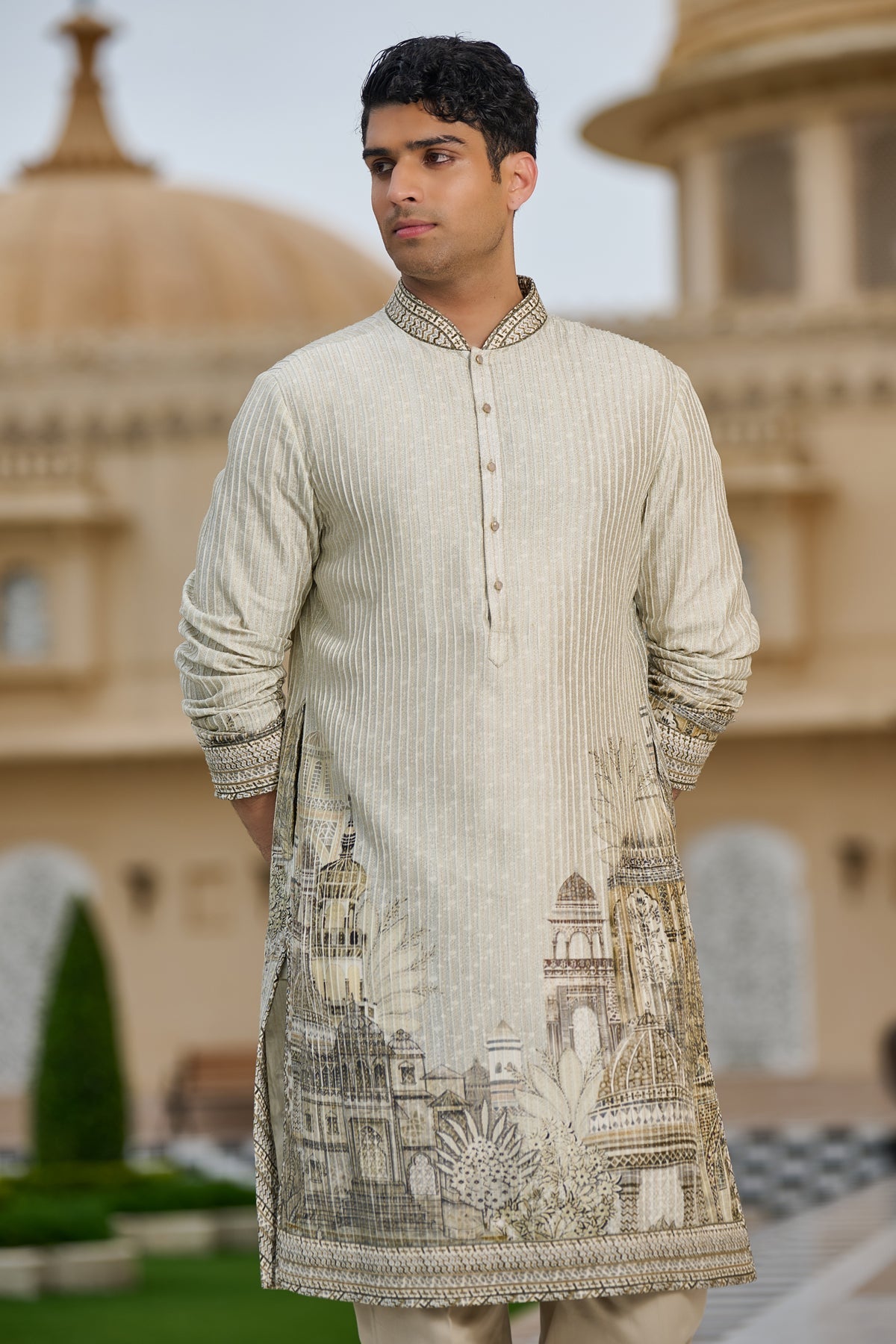 Golden Light Textured Pichwai Printed Kurta Set