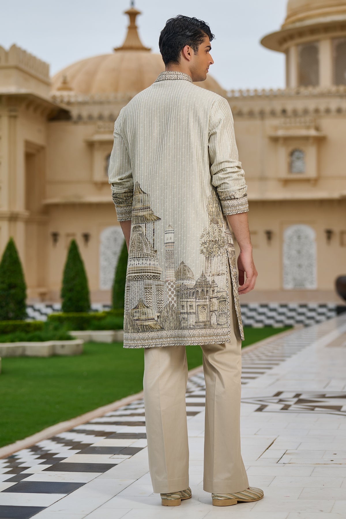 Golden Light Textured Pichwai Printed Kurta Set