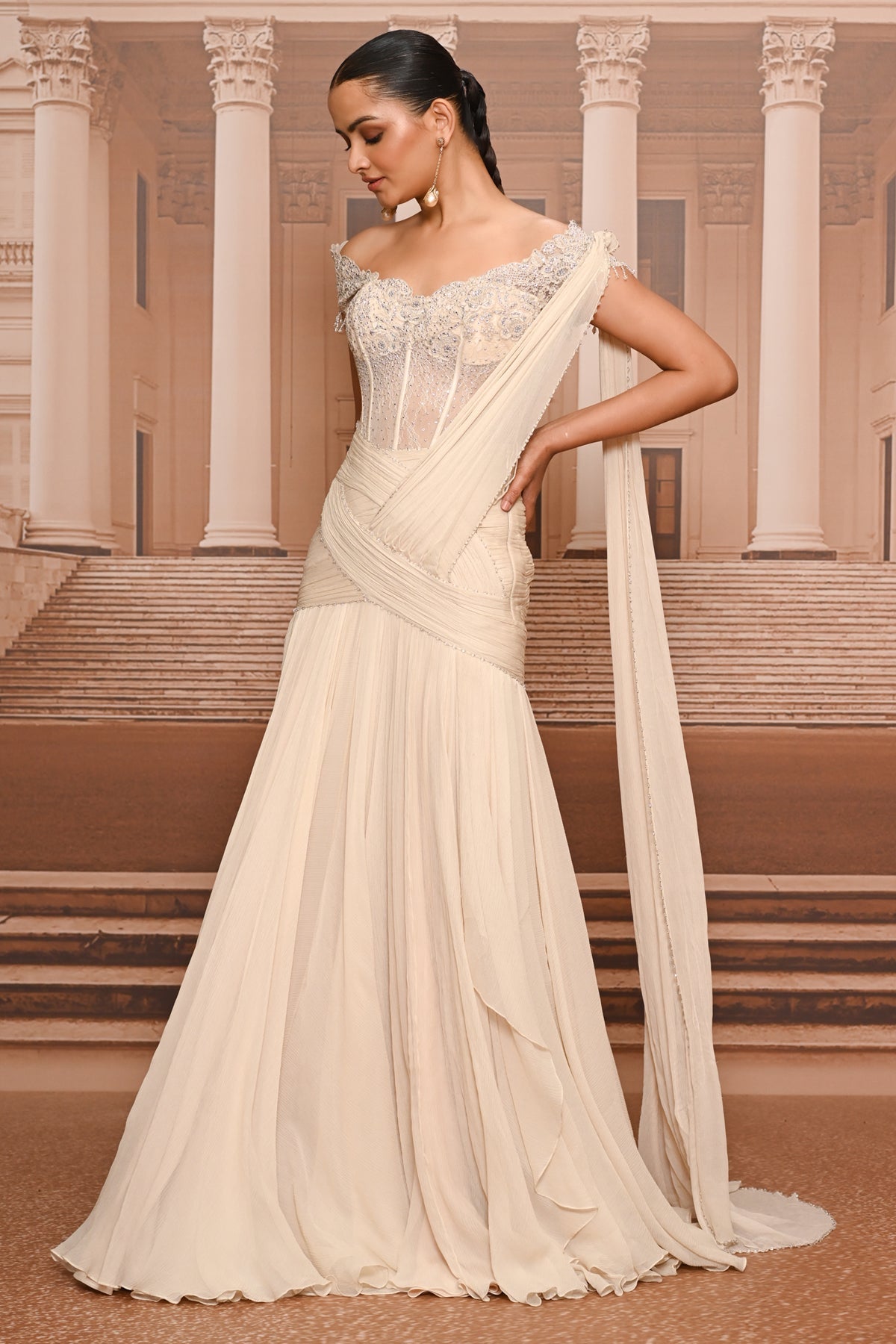 Ever Bloom Draped Concept Saree & Corset