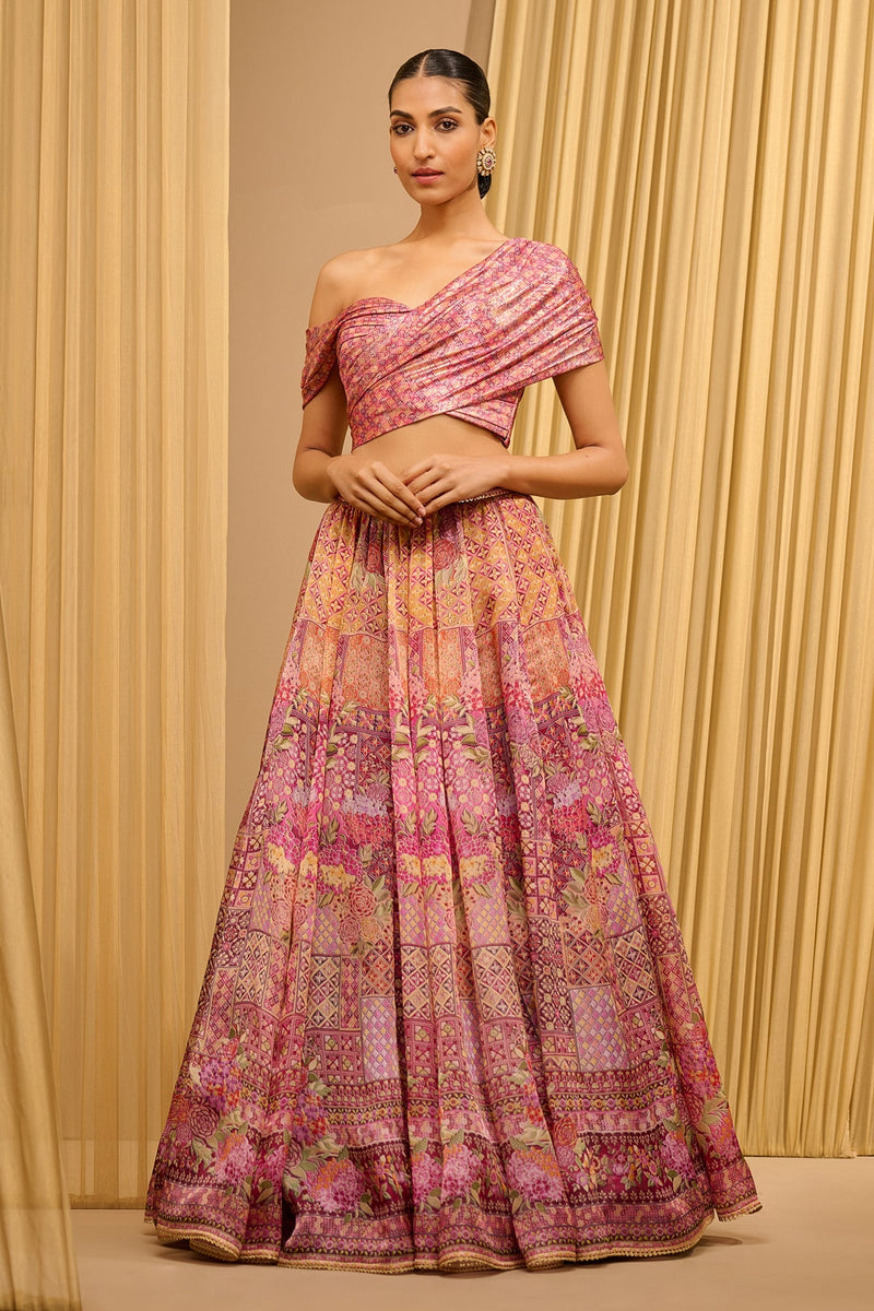 Foil Jersey Printed Lehenga With Draped Blouse