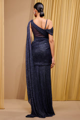 Draped Crinkle Embroidered Gown