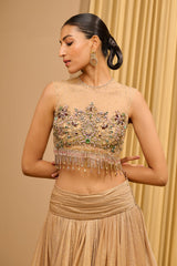 Crinkle Lehenga With Crystal Embellished Blouse