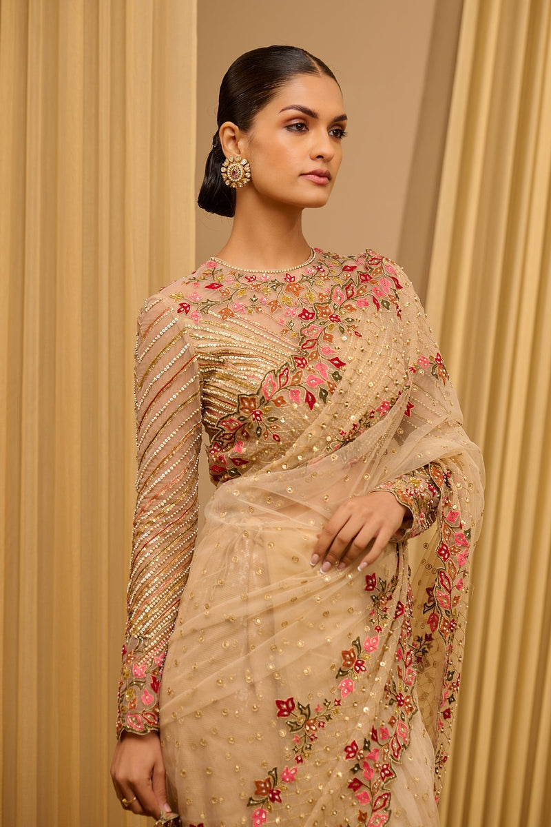 Classic Saree With Embroidered Cape Blouse