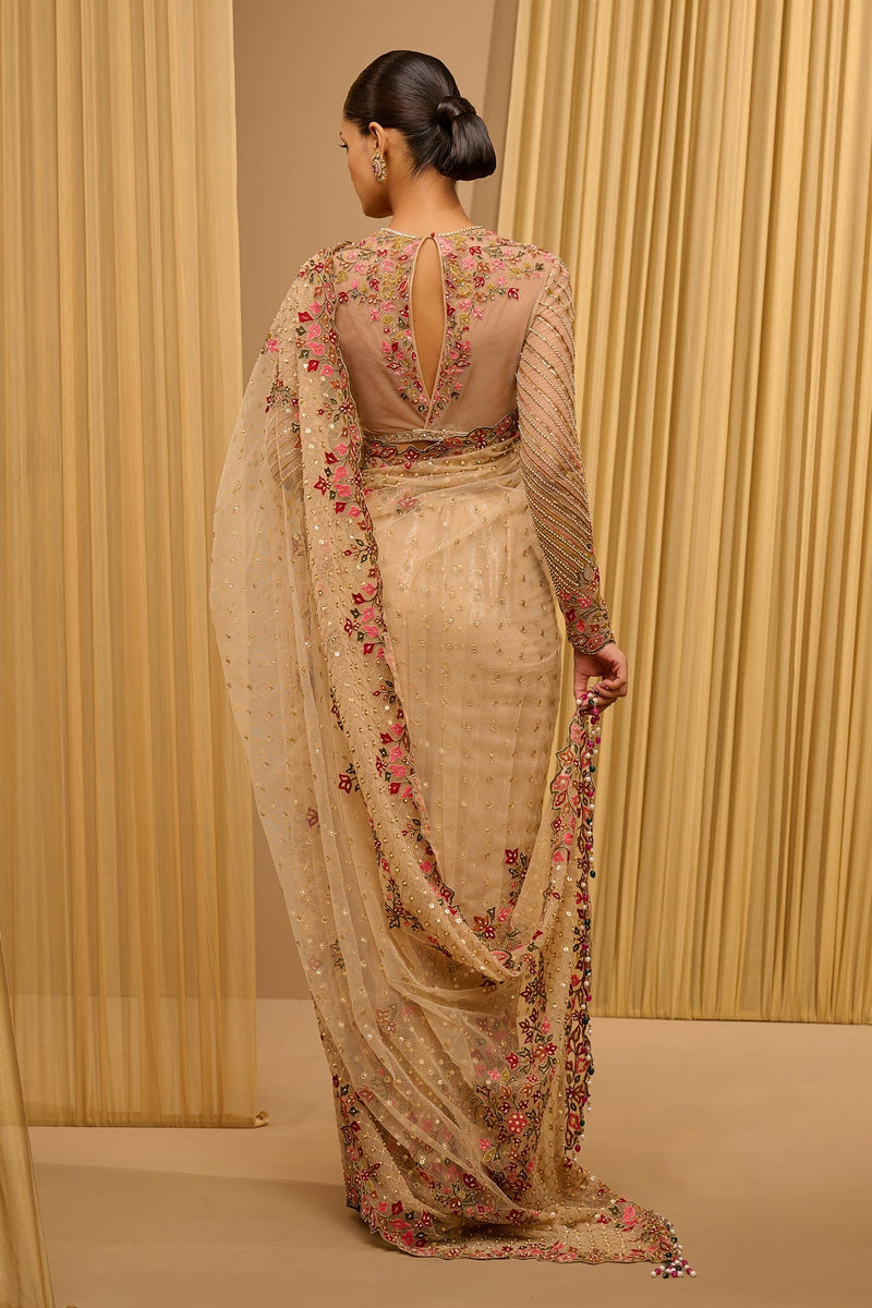 Classic Saree With Embroidered Cape Blouse