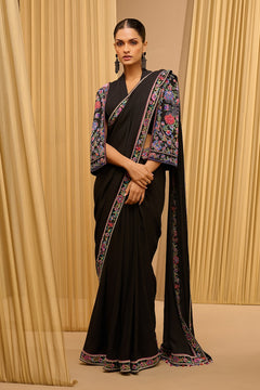 Classic Saree With Embroidered Cape Blouse