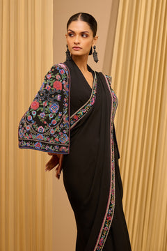 Classic Saree With Embroidered Cape Blouse