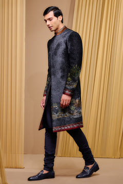 Indo Western Floral Sherwani Set