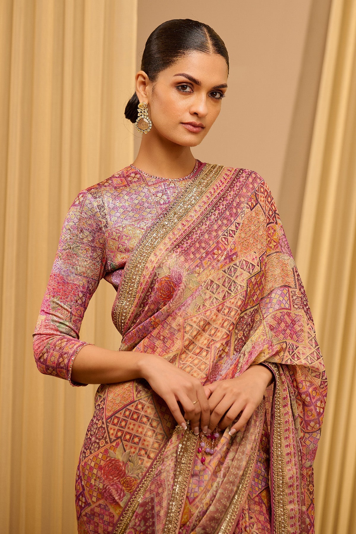 Printed Foil Jersey Saree