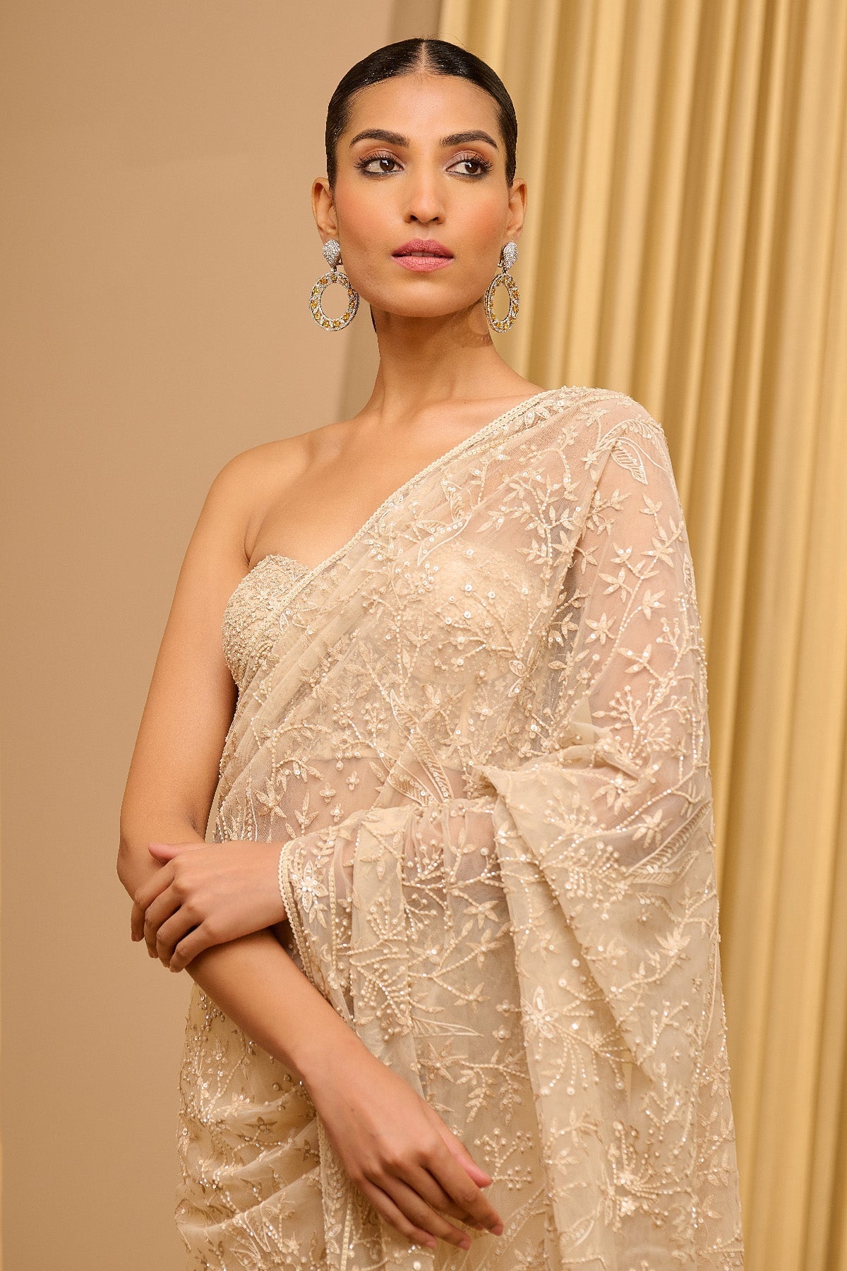 Pearl & Sequin Hand Embroidered Saree