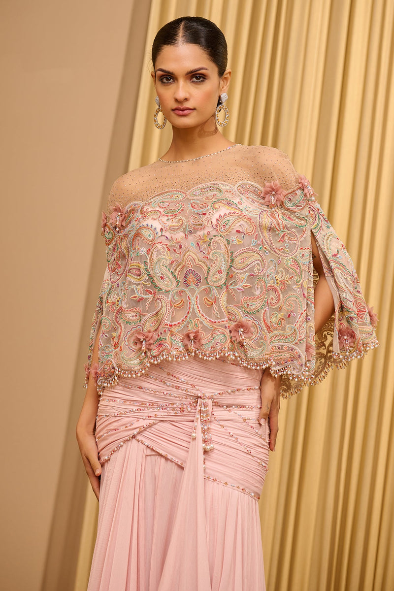 PAISLEY EMBROIDERED CAPE & DRAPE SKIRT