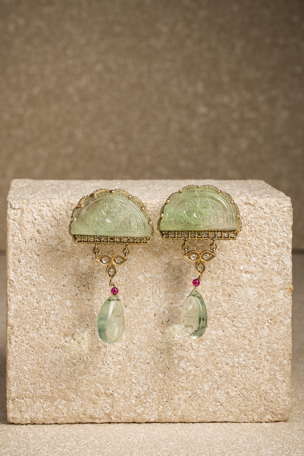 Carved Moon Stud Earrings