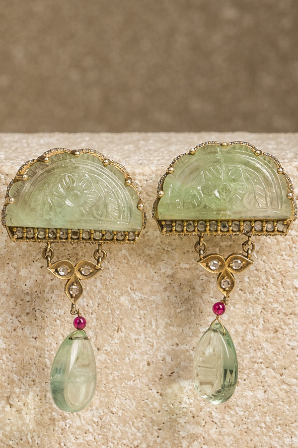 Carved Moon Stud Earrings