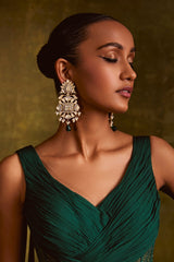 Long Jadau Earring With Color Stone Bead