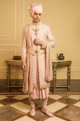 Hand Embroidered Raw Silk Sherwani