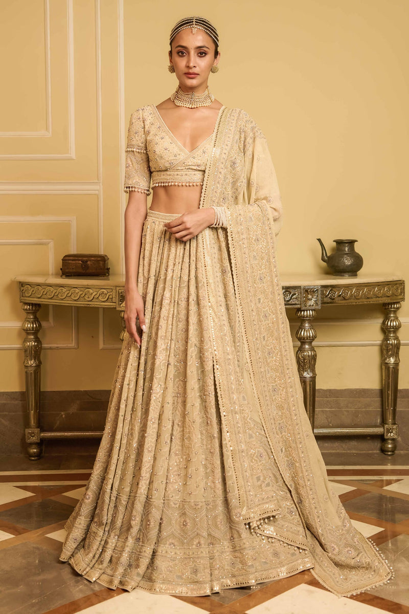 Chikankari lehenga, blouse, and dupatta