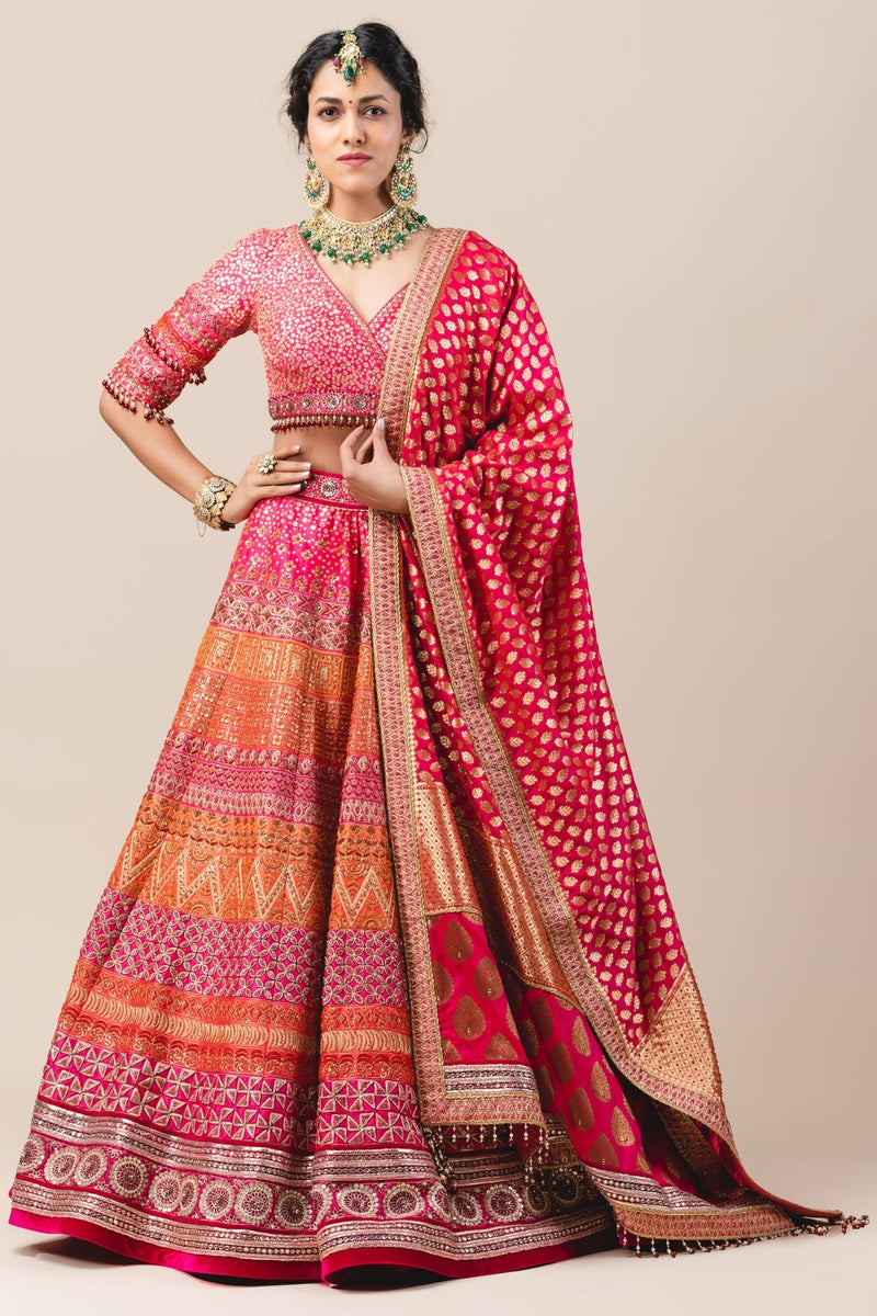 Panelled Lehenga With Zardozi Embroidery