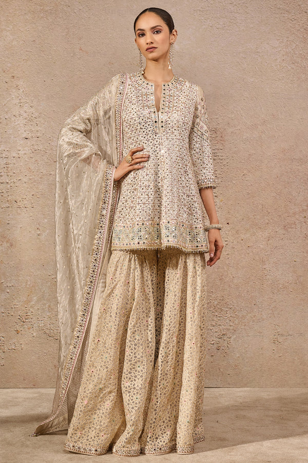 Hand-embroidered mirror work sharara set