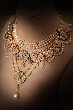 Draped Pearl Crystal Neckpiece