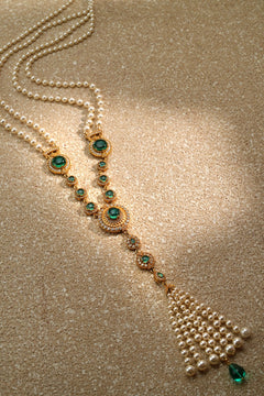 Emerald Silver Long Necklace