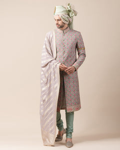 Printed Sherwani With French Knot Work