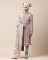 Printed Sherwani With French Knot Work