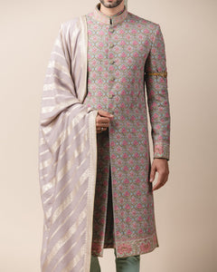 Printed Sherwani With French Knot Work