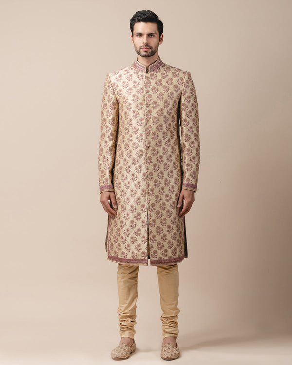 Printed Sherwani With All Over French Knot Work