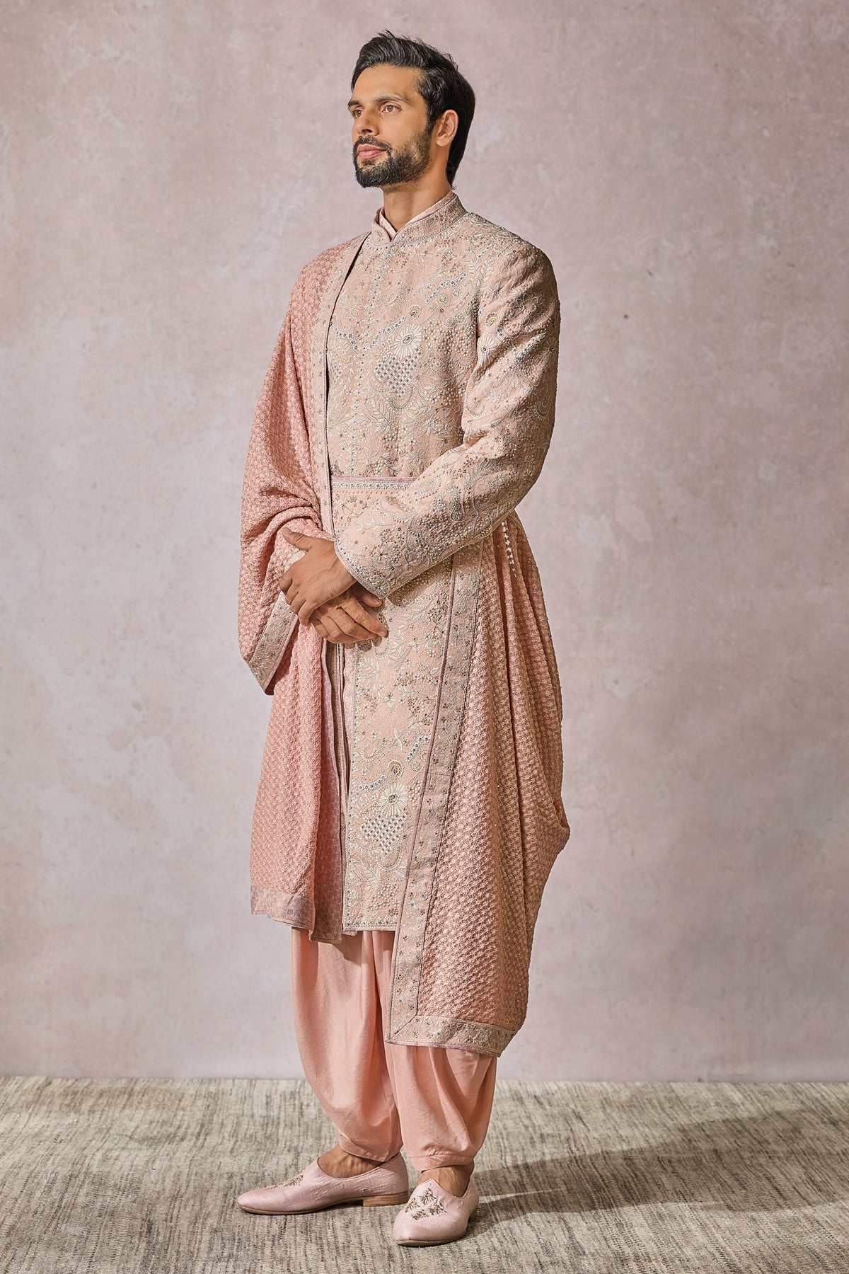 SOL Sherwani Kurta Salwar Kamarbandh Stole Safa Jutti Fabric - Only Sherwani