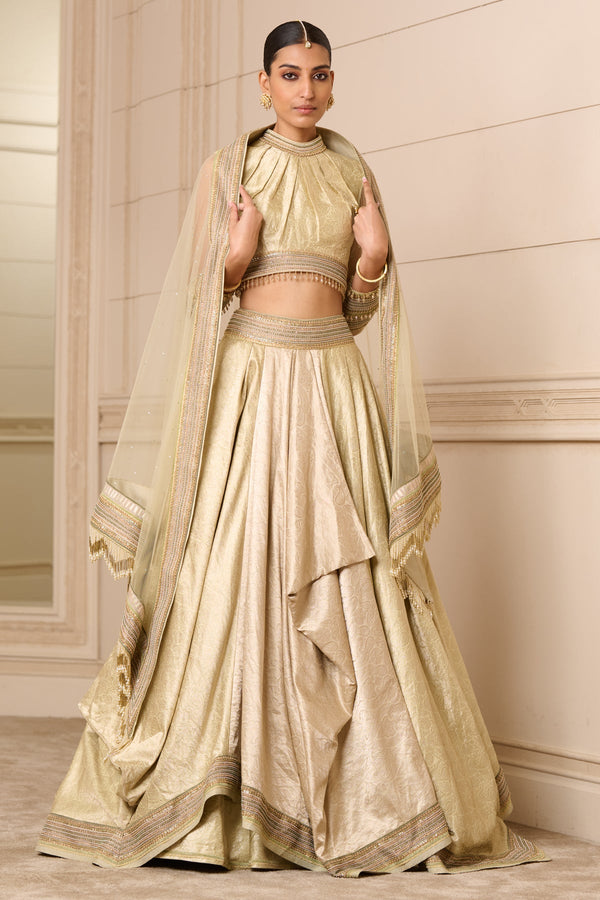 Lehenga, Blouse, Drape, And Dupatta