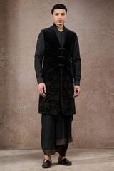 Floral Etched Sleeveless Sherwani Set