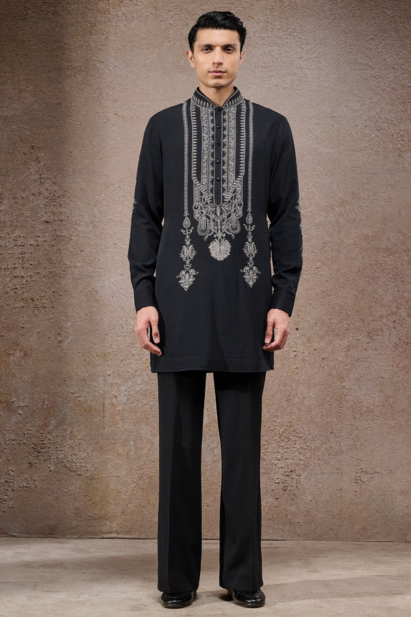 Pearl-Embroidered Short Kurta with tousers