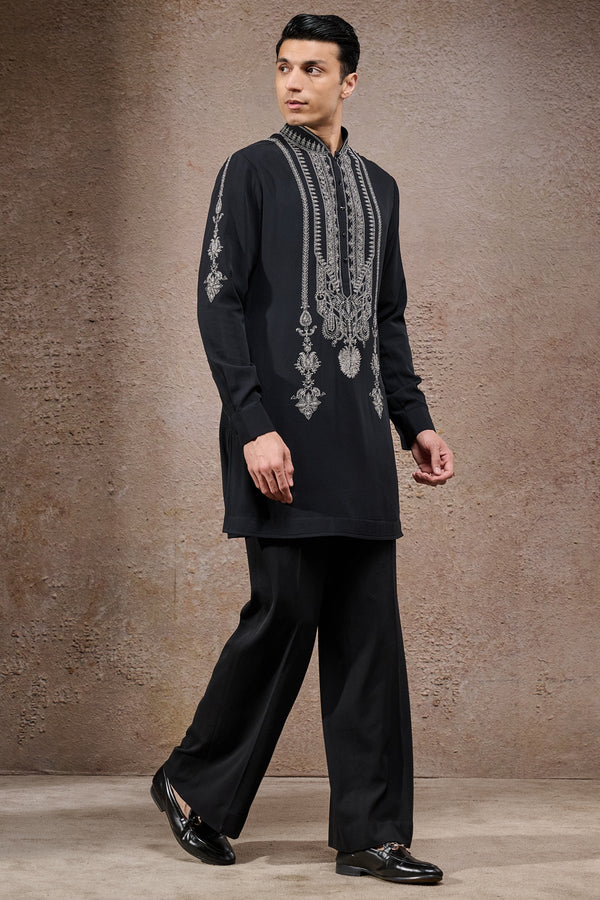 Pearl-Embroidered Short Kurta with tousers
