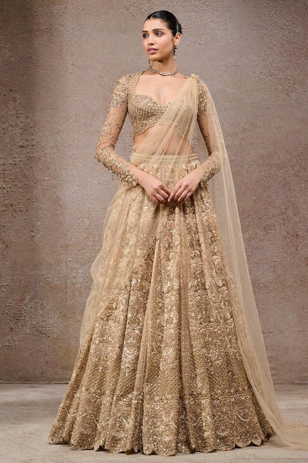 Mughal Embroidered Lehenga with Drape