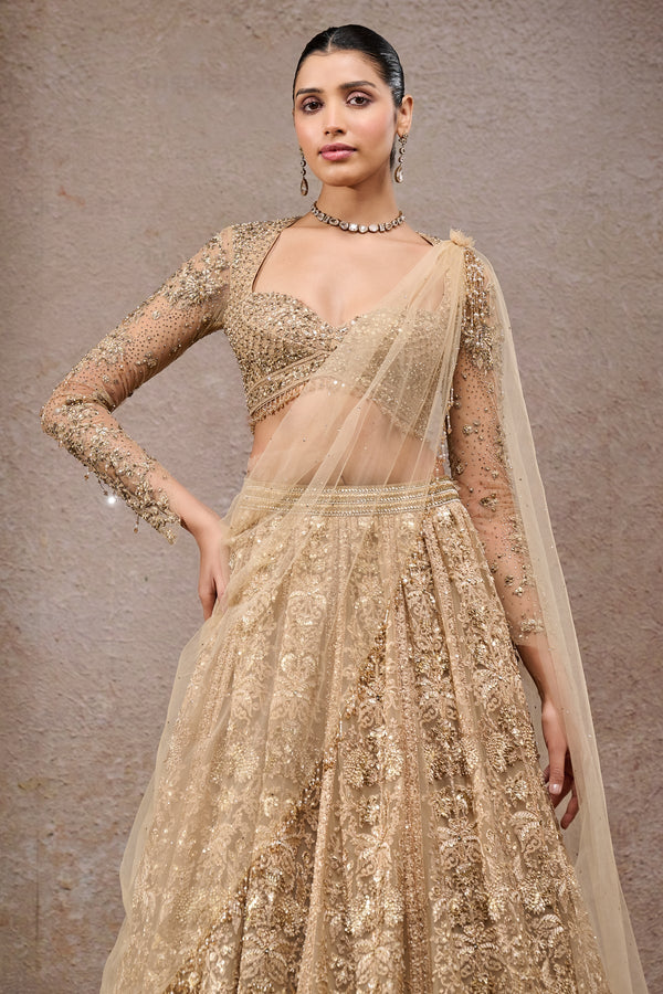 Mughal Embroidered Lehenga with Drape