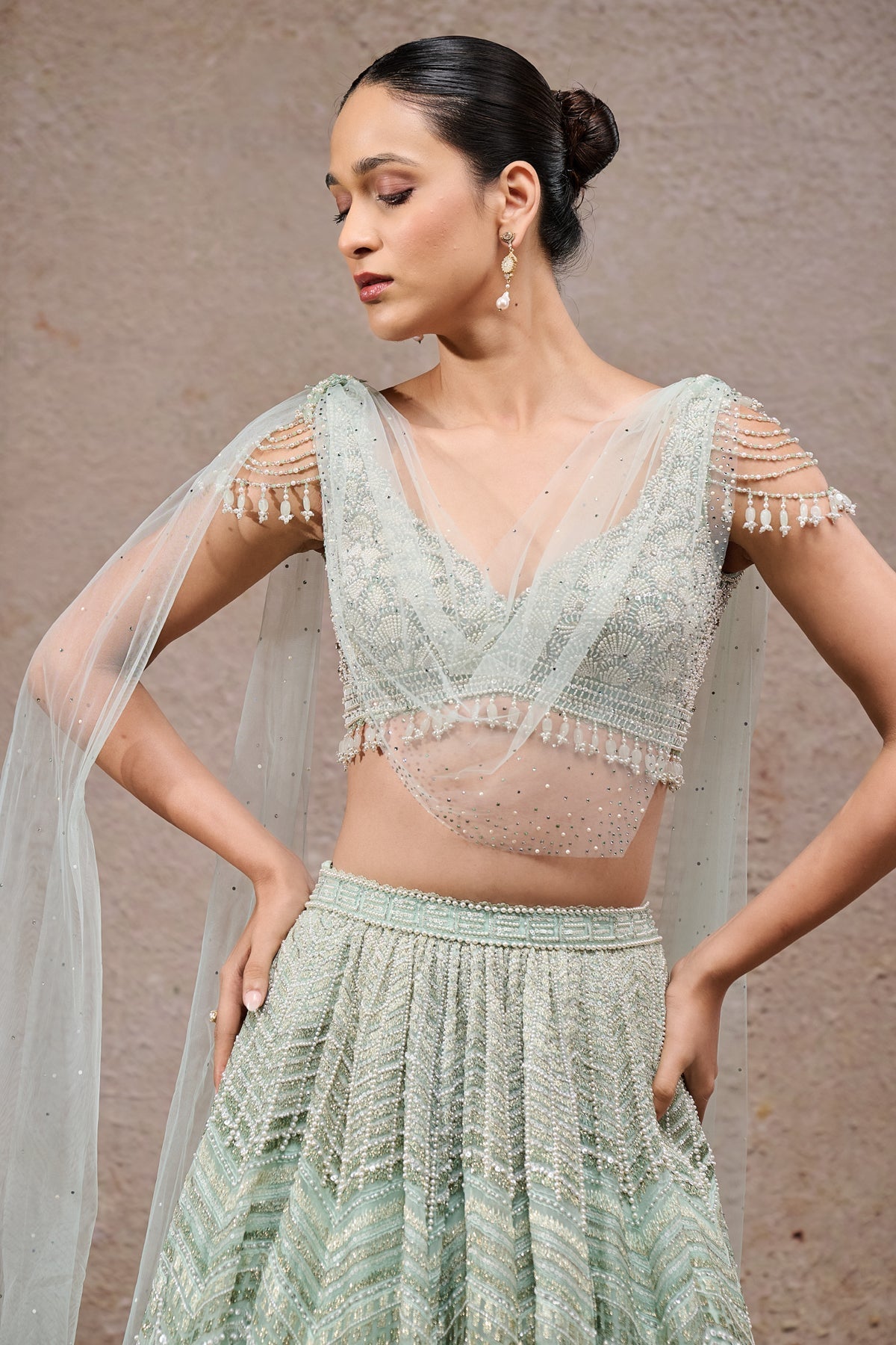 Geometric Embroidered Lehenga With Drape