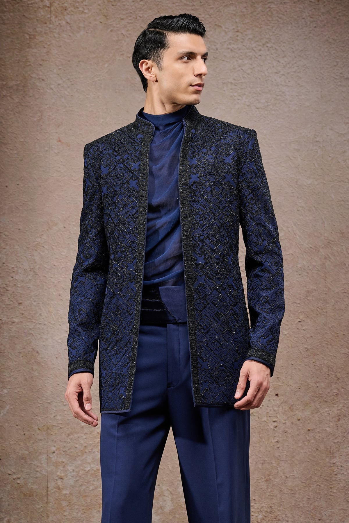 Abstract Embroidered Tonal Bandhgala Set