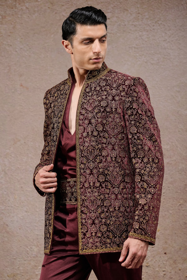Antique Zardozi Velvet Bandhgala Set