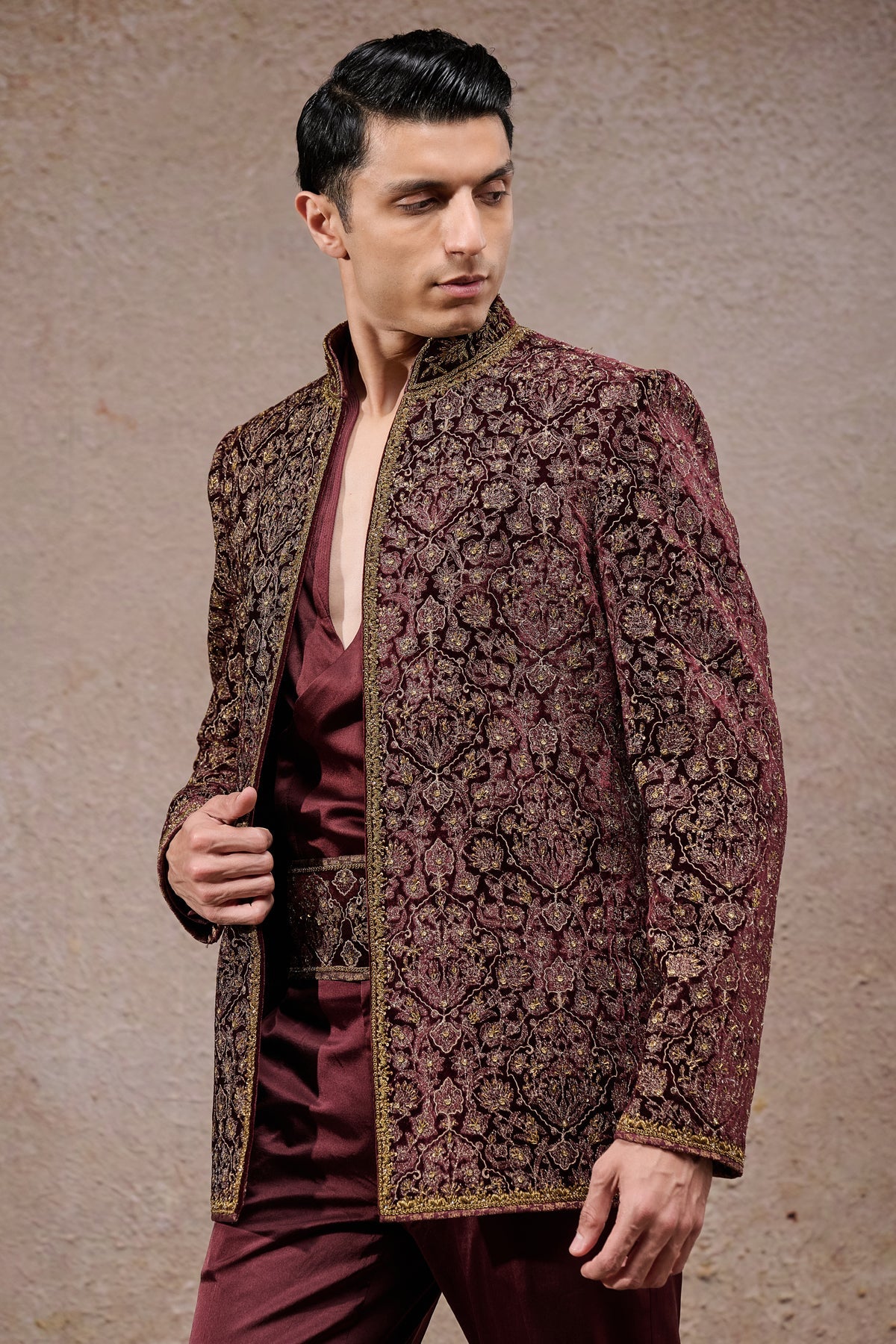 Antique Zardozi Velvet Bandhgala Set
