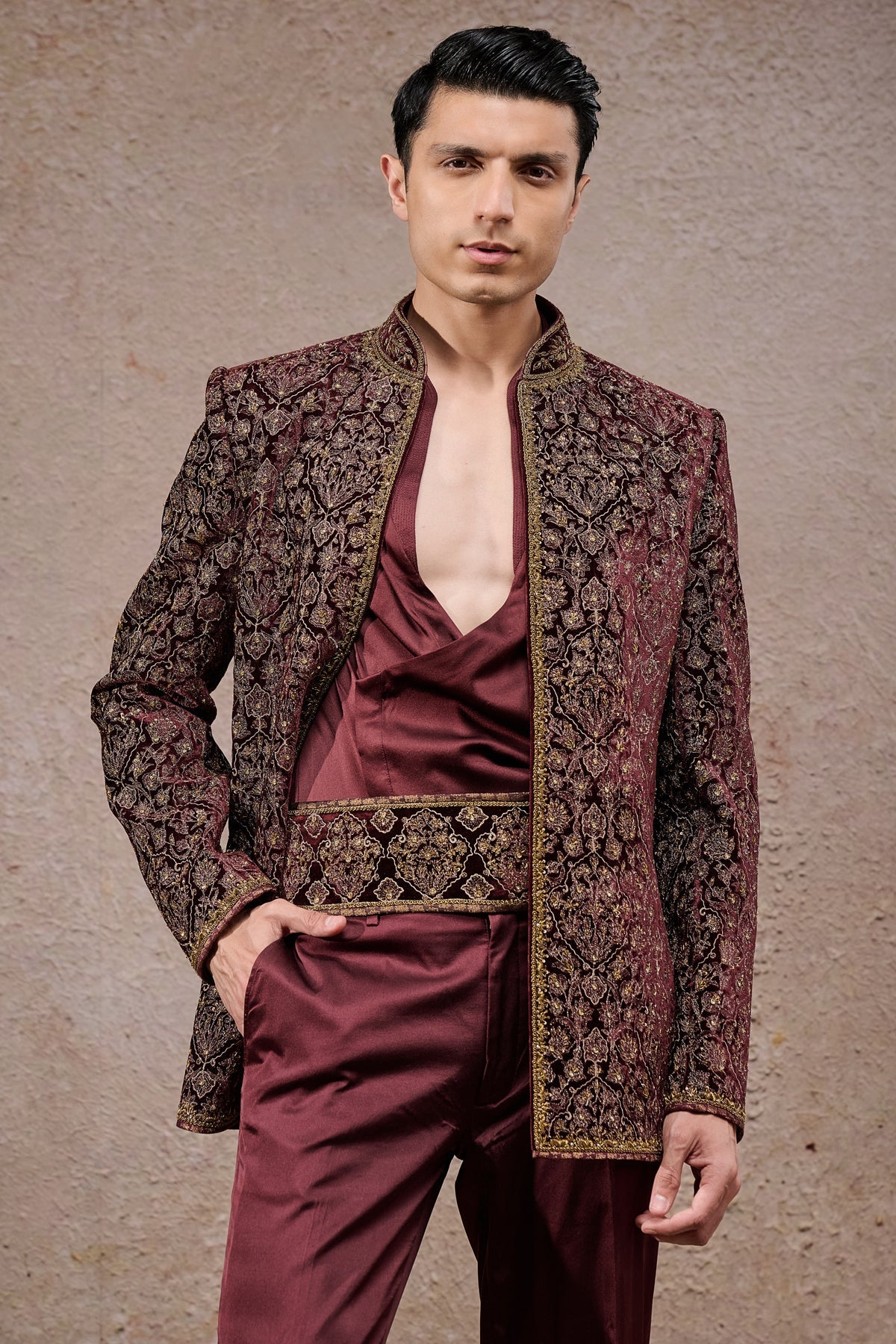Antique Zardozi Velvet Bandhgala Set