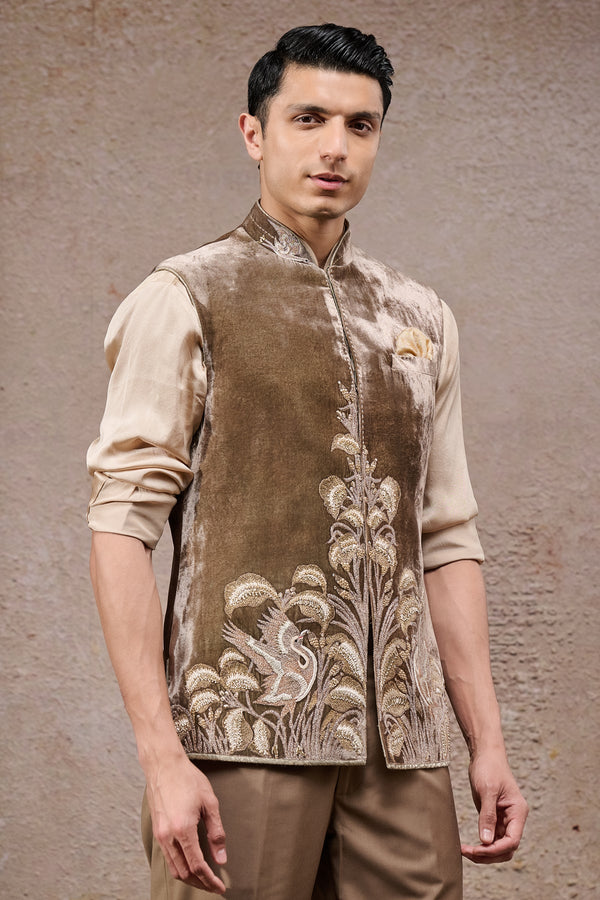 Hand- Embroidered Velvet Waistcoat