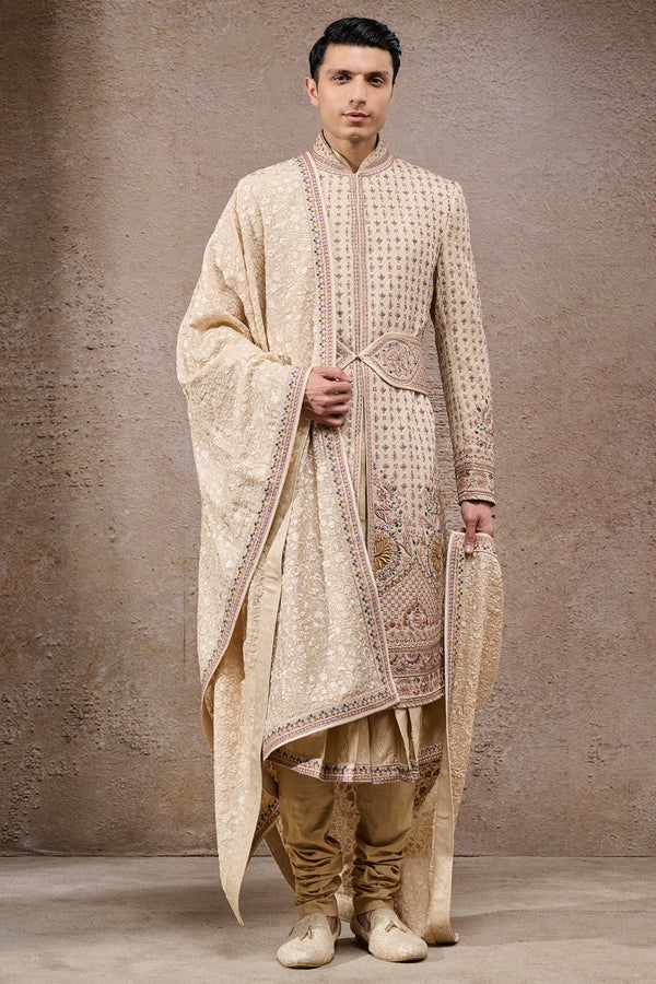 All-Over Thread Embroidered Groom Sherwani Set