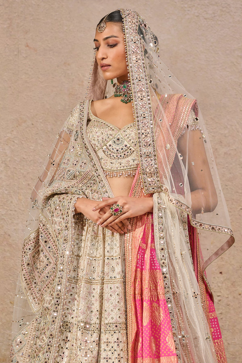 Hand-embroidered Mirror Work Lehenga