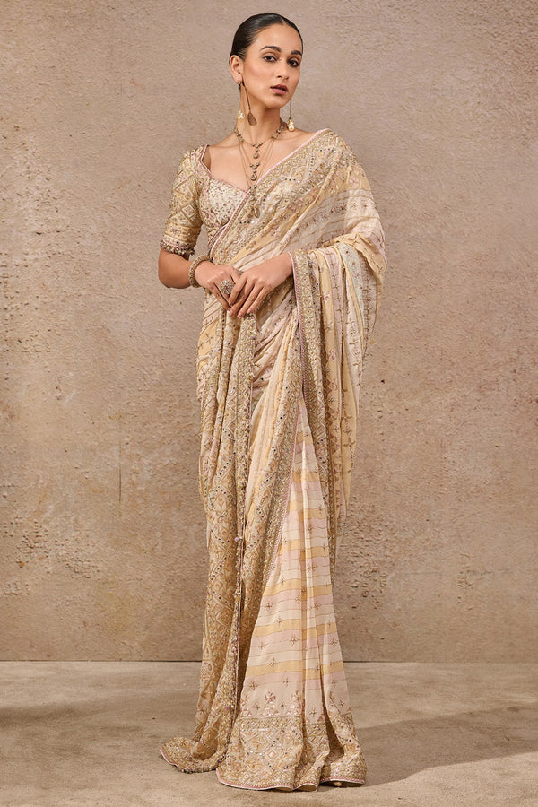 Hand embroidered Mirror work Saree
