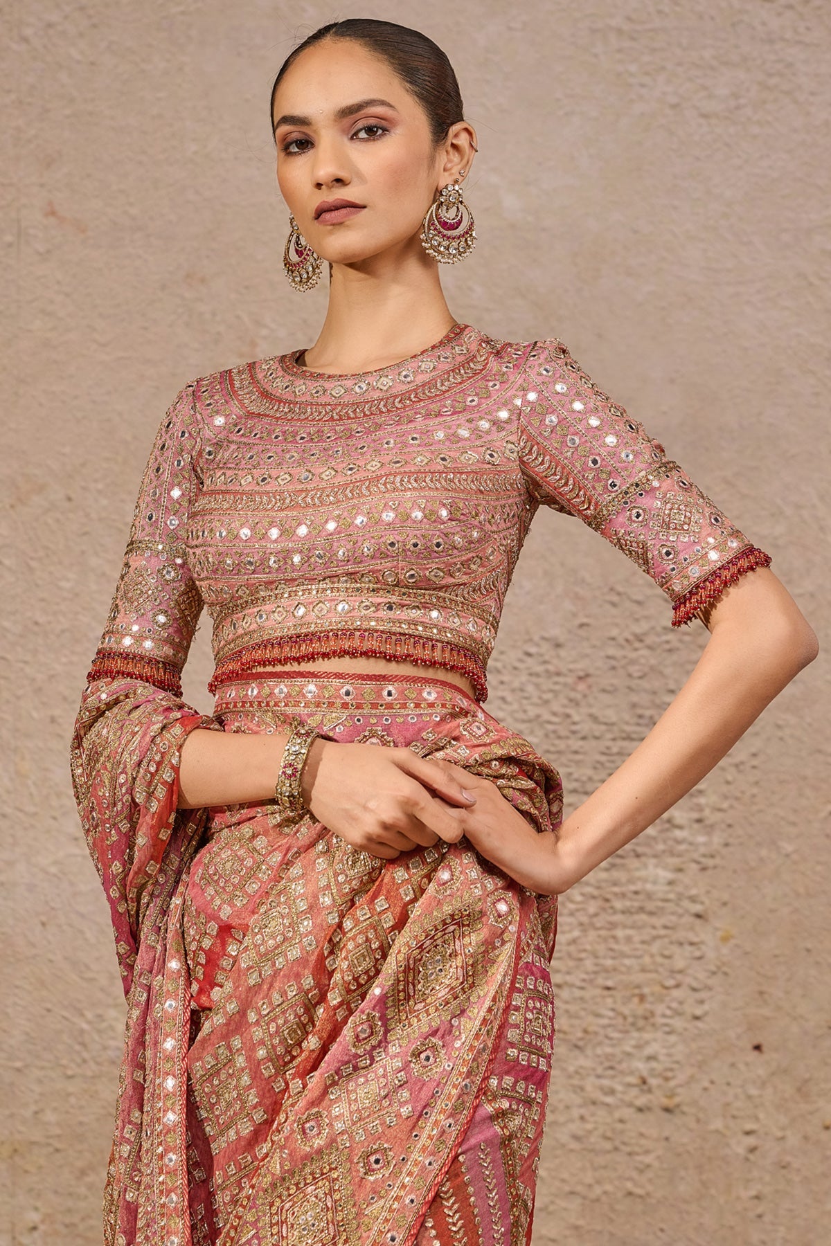 Timeless Kashida Mirror Work Saree - Only Saree