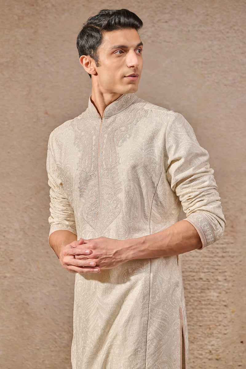 Self-textured embroidered kurta